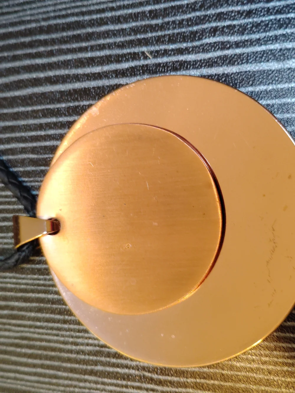 Gold Disc Pendant Necklace on Braided Black Cord